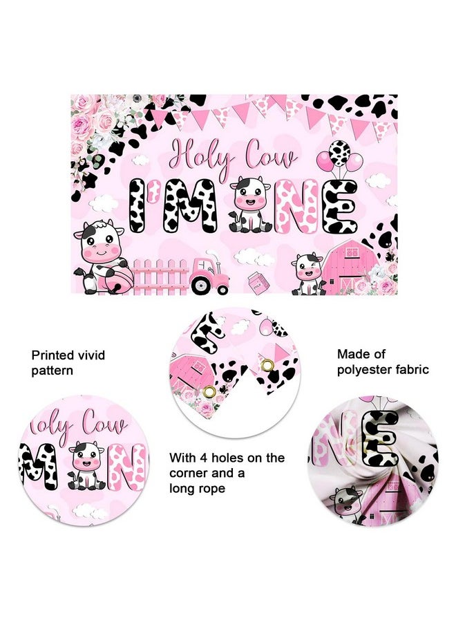 Mocsicka Mocsicka Holy Cow I'm One Birthday Banner Decorations Girls My First Rodeo Birthday Backdrop Pink Cow Print Floral Photography Background Cow Birthday Decorations 70.8 x 43.3 Inch  - Image 4
