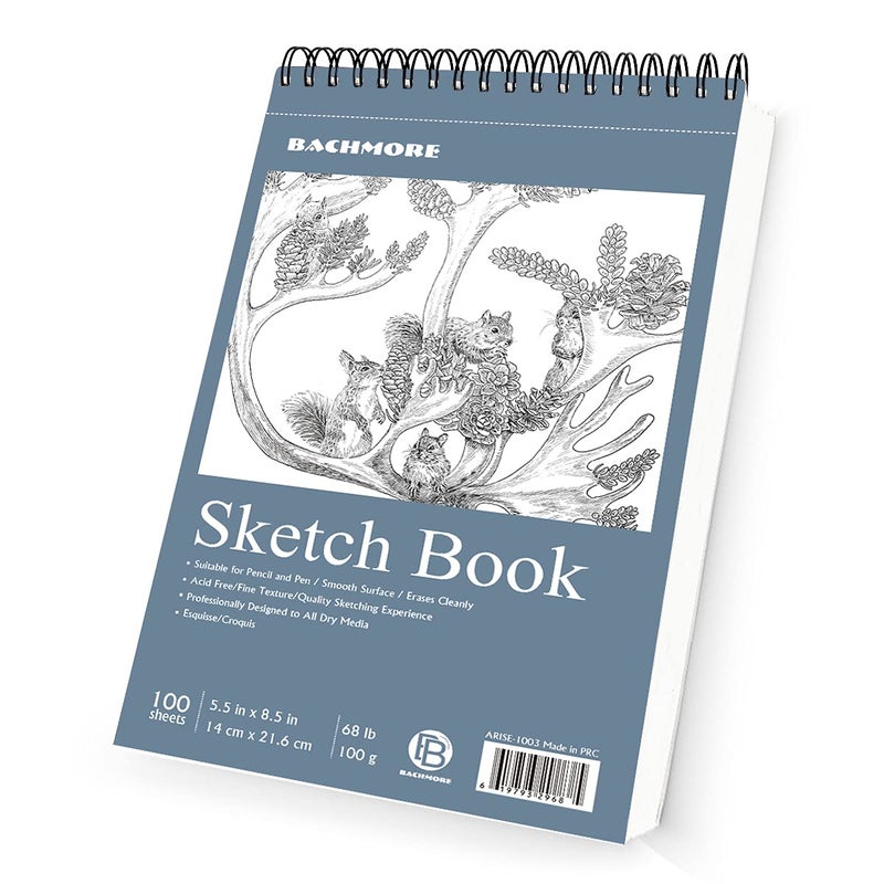 BB Bachmore Bachmore Sketchpad 5.5X8.5 Inch (68lb/100g), 100 Sheets of Spiral Bound Sketch Book for Artist Pro & Amateurs | Marker Art, Colored Pencil, Charcoal for Sketching (1 Pack) - Image 1