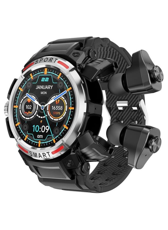 Smart watch with headphones, 4 in 1 Bluetooth smart watch, 1.43 inch HD screen smart watch for men, military rugged Bluetooth calls.  - Image 1
