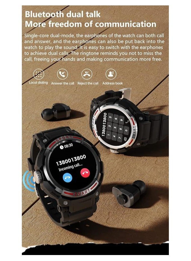 Smart watch with headphones, 4 in 1 Bluetooth smart watch, 1.43 inch HD screen smart watch for men, military rugged Bluetooth calls.  - Image 2