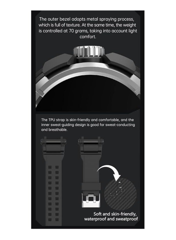 Smart watch with headphones, 4 in 1 Bluetooth smart watch, 1.43 inch HD screen smart watch for men, military rugged Bluetooth calls.  - Image 5
