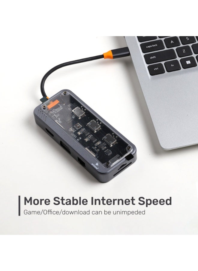 موزع USB SW10V (10 في 1) منفذ USB 3.0 واحد / منفذان USB 2.0 / منفذ HDMI / منفذ RJ45 / منفذ VGA / منفذ USB-C PD / منفذ بطاقة SD / منفذ بطاقة TF / منفذ 3.5 ملم 100 ميجابت في الثانية - Image 2