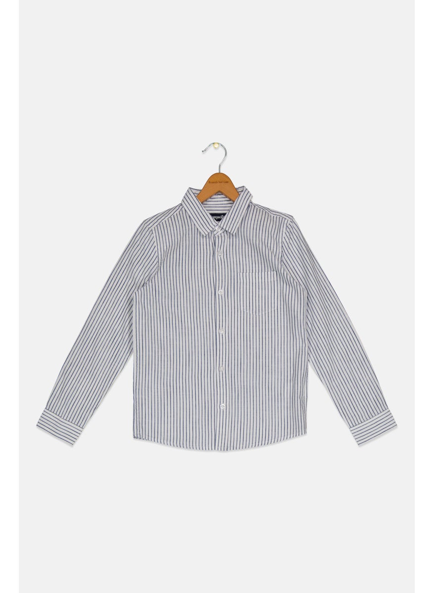 Ocean Pacific - Kids Boy Stripe Long Sleeve Casual Shirt, White - Image 1