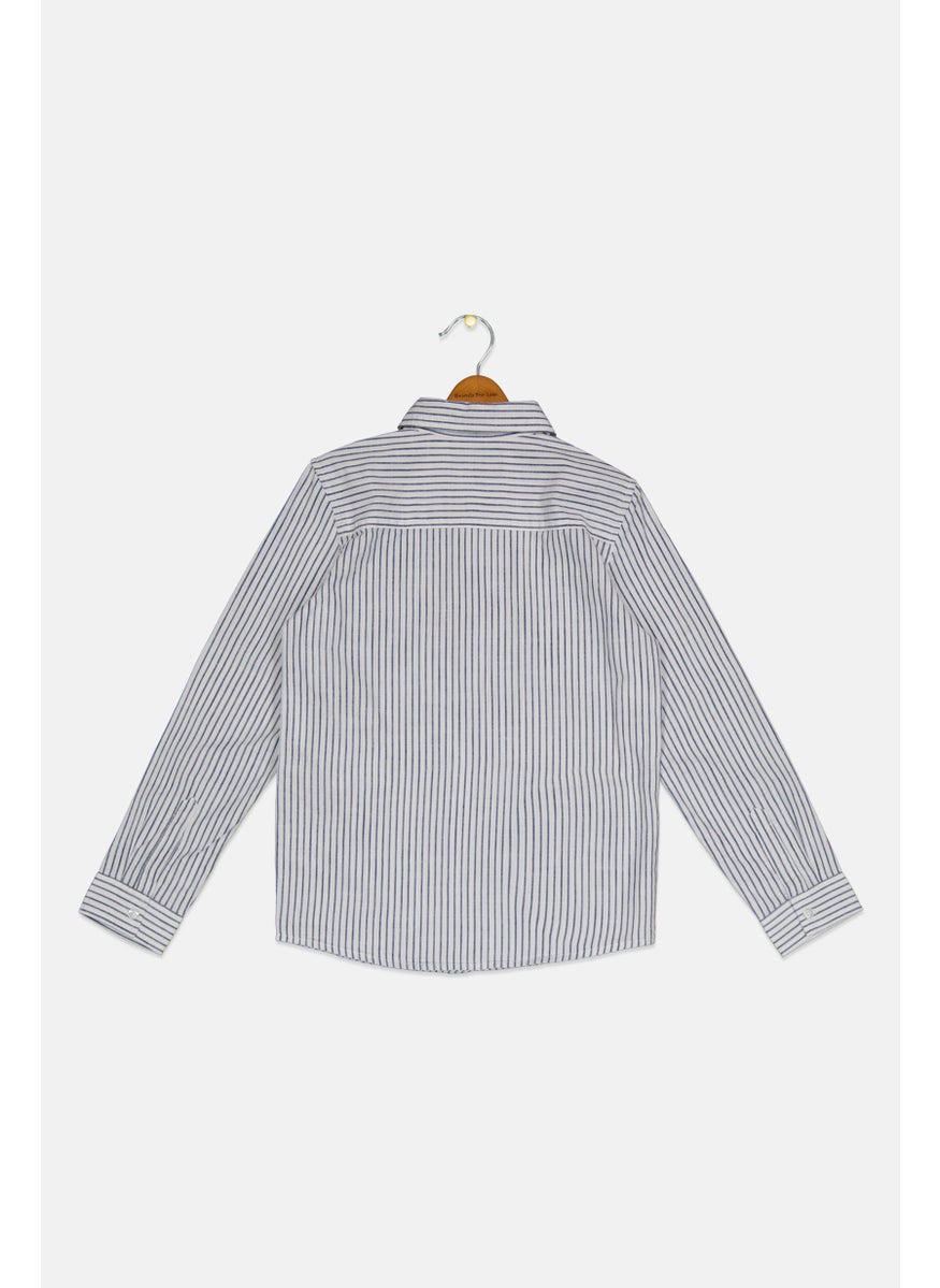 Ocean Pacific - Kids Boy Stripe Long Sleeve Casual Shirt, White - Image 1