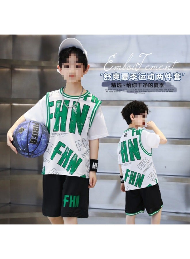 Song Feng Ya Boys Summer Short-sleeved Vest Shorts Sports Suit Children's Jersey Quick-drying Clothes Team Clothes Basketball Suit - Image 1
