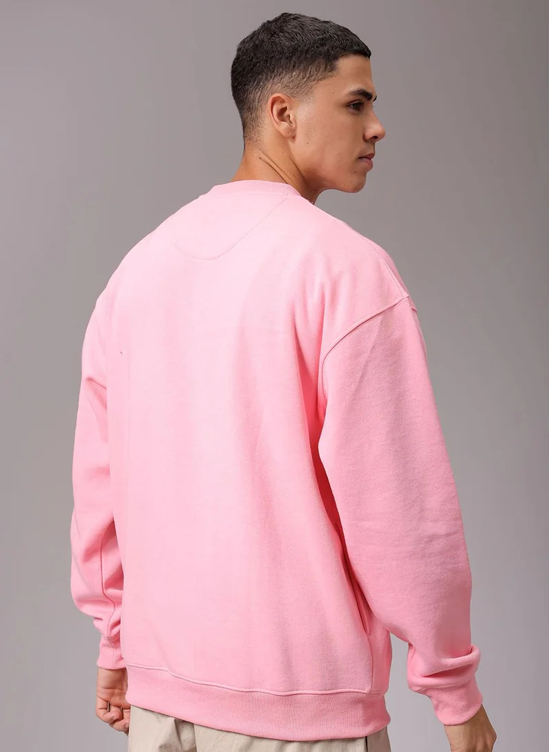 The Indian Garage Co Men Oversized Solid Crew Neck Overhead Sweatshirt