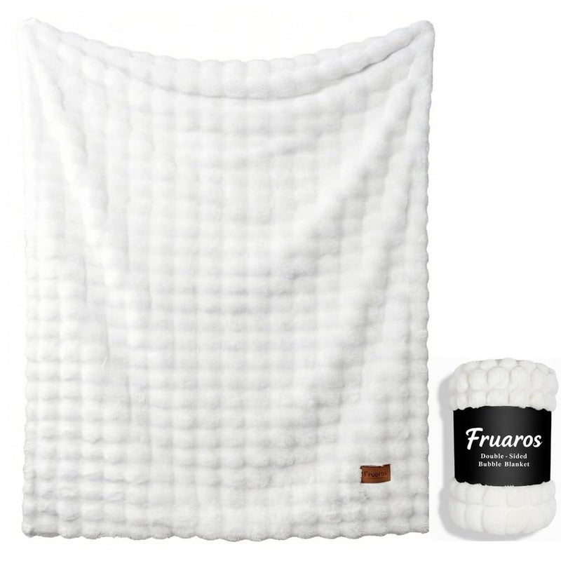 Fruaros Luxury Double-Sided 3D Bubble Faux Fur Throw Blanket â€“ Ultra Plush & Fluffy Cream White Cozy Blanket for Couch, Sofa & Bed | Soft Gift for Women, Birthday, Housewarming, 50" x 60" - Image 5