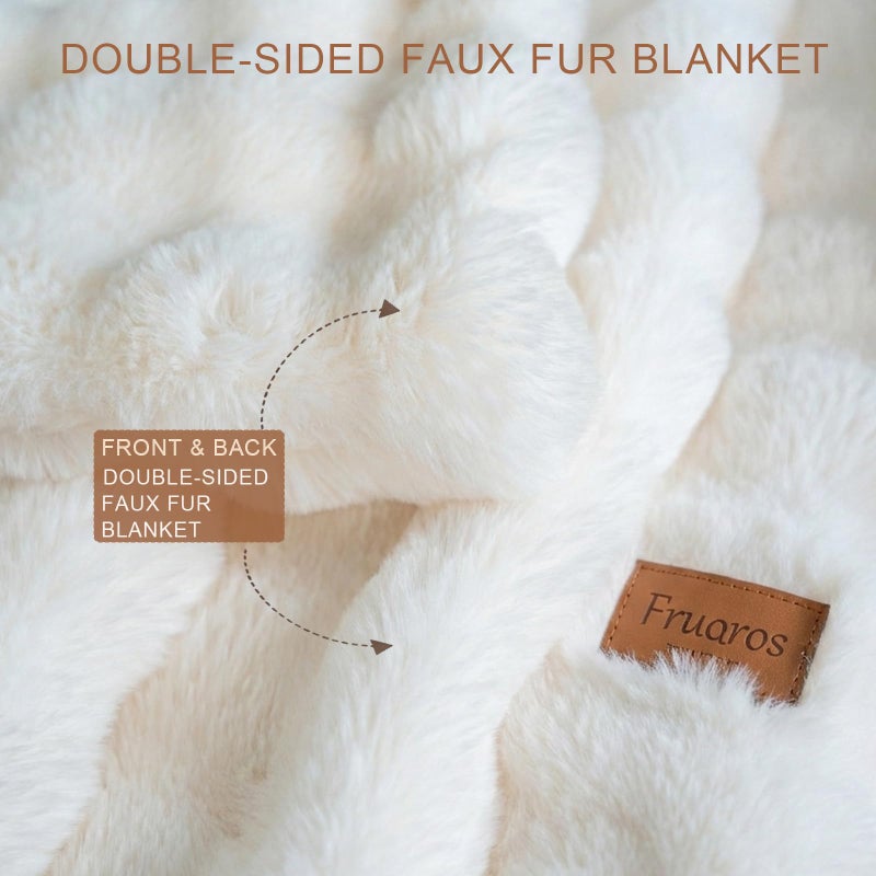 Fruaros Luxury Double-Sided 3D Bubble Faux Fur Throw Blanket â€“ Ultra Plush & Fluffy Cream White Cozy Blanket for Couch, Sofa & Bed | Soft Gift for Women, Birthday, Housewarming, 50" x 60" - Image 2