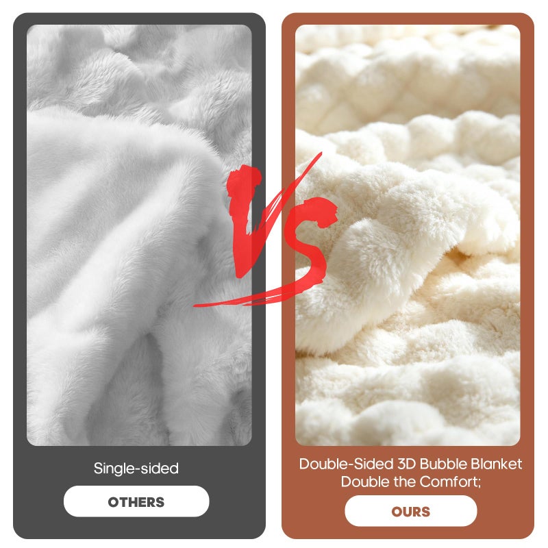 Fruaros Luxury Double-Sided 3D Bubble Faux Fur Throw Blanket â€“ Ultra Plush & Fluffy Cream White Cozy Blanket for Couch, Sofa & Bed | Soft Gift for Women, Birthday, Housewarming, 50" x 60" - Image 4
