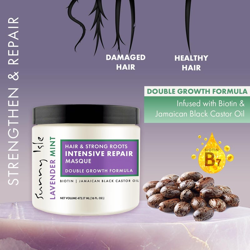 Sunny Isle Lavender Mint Hair and Strong Roots Intensive Repair Masque 16oz | Double Growth Formula | Biotin and Jamaican Black Castor Oil - Image 5
