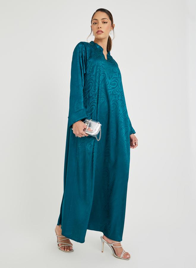 Styli Styli Satin Jacquard Collared Jalabiya with Folded Cuffs  - Image 1
