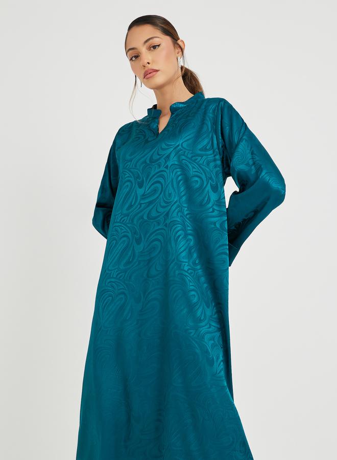 Styli Styli Satin Jacquard Collared Jalabiya with Folded Cuffs  - Image 2