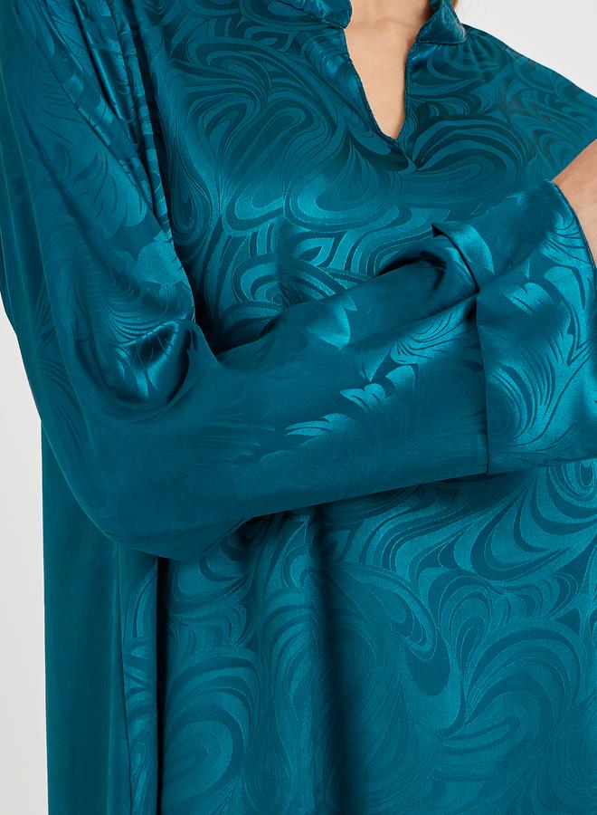 Styli Styli Satin Jacquard Collared Jalabiya with Folded Cuffs  - Image 3
