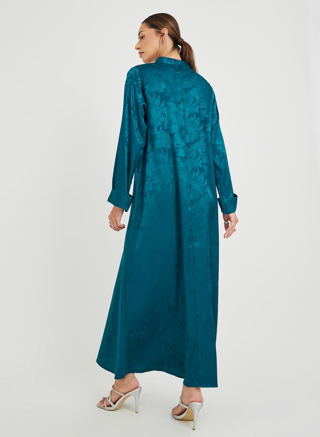 Styli Styli Satin Jacquard Collared Jalabiya with Folded Cuffs  - Image 4
