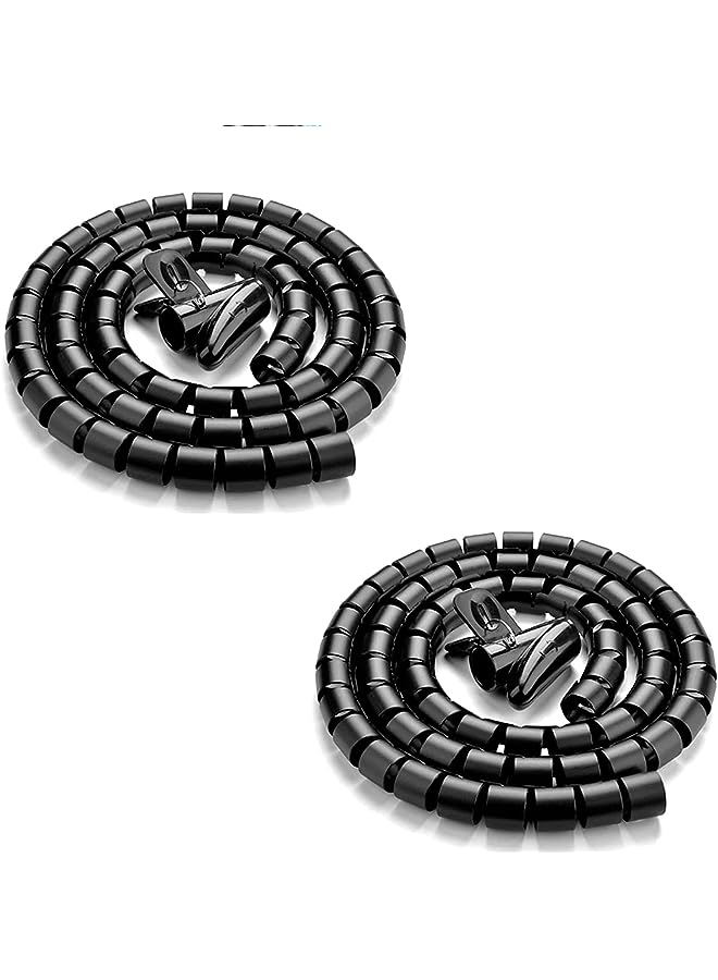 DKURVE PACK OF 2PCS Cable Sleeve Easy Wrap Cable Management Sleeve Wire Wrap Cord Organizer for Computer TV Home Office 1.5M (Black) - Image 1