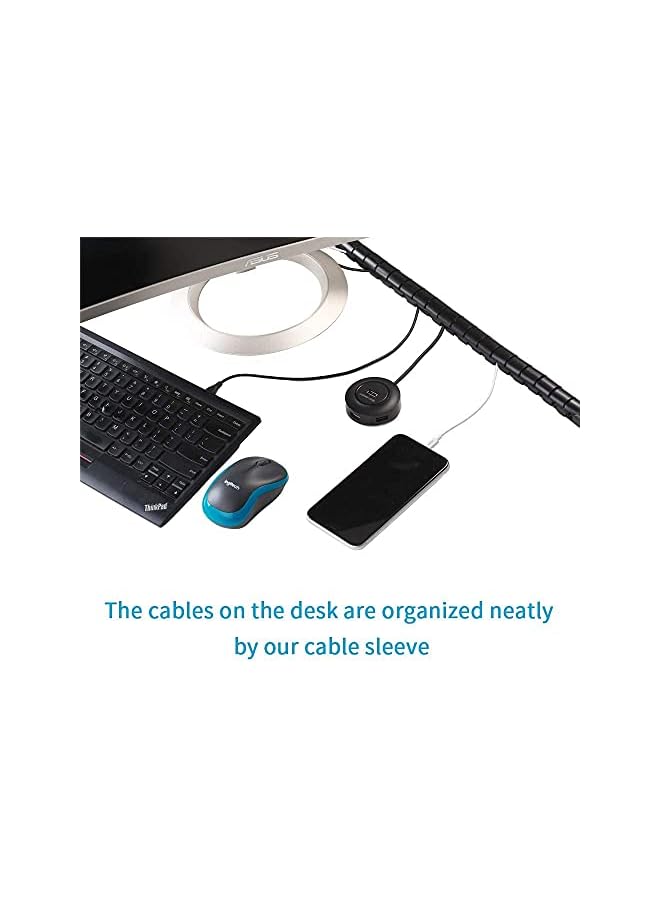 DKURVE PACK OF 2PCS Cable Sleeve Easy Wrap Cable Management Sleeve Wire Wrap Cord Organizer for Computer TV Home Office 1.5M (Black) - Image 2