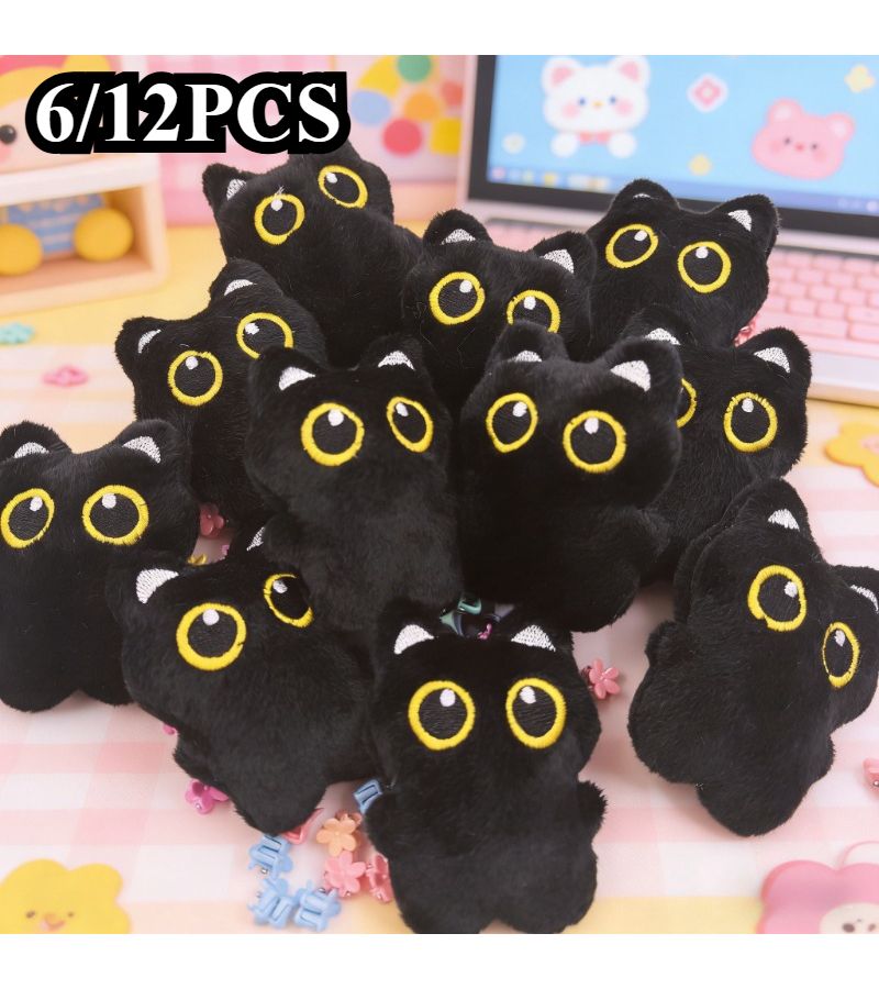 6 Black Cats Cute Big Eyed Interactive Toy Pet Play Exercise Fun Companion - Image 1