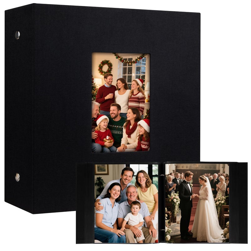 Aevdor 200 Pocket 8x10 Photo Album, Large Capacity Linen Cover, Photo Album 8x10 Holds 200 8 x 10 Inch Pictures, Photo Book for Family Wedding Baby Party Holiday and Christmas Pictures (Black) - Image 1