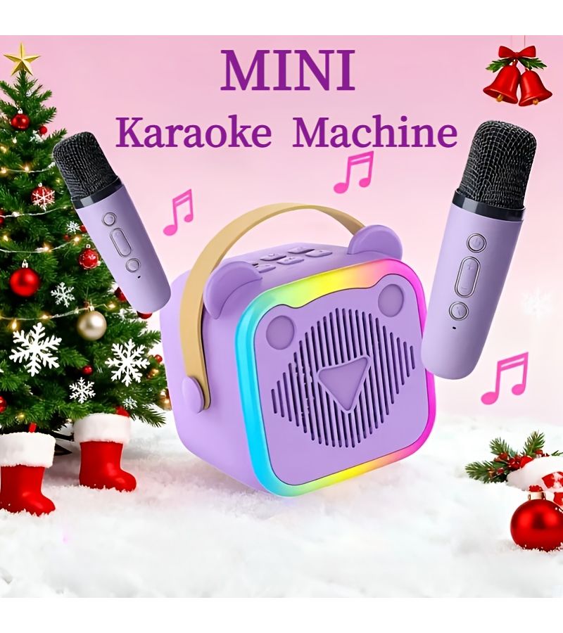 Wireless Bluetooth Karaoke Speaker System with 2 Microphones Pink Color RGB Lights Voice Changing Portable Speaker for Party Beach Birthday Gift - Image 1