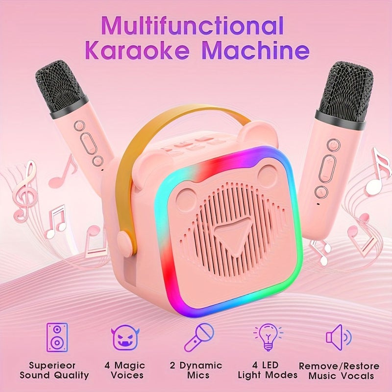 Wireless Bluetooth Karaoke Speaker System with 2 Microphones Pink Color RGB Lights Voice Changing Portable Speaker for Party Beach Birthday Gift - Image 5