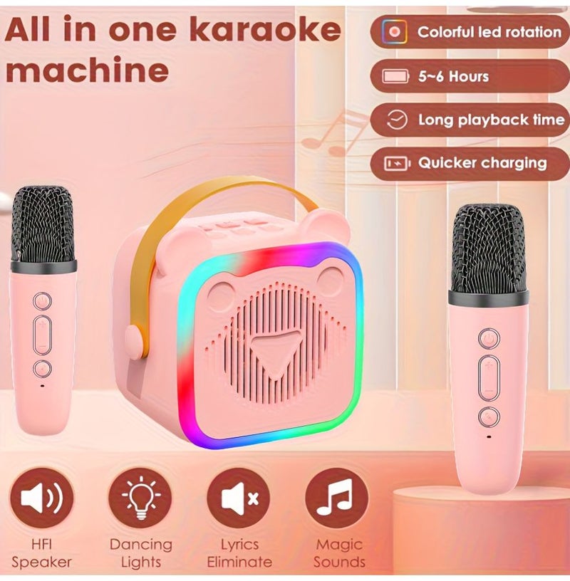 Wireless Bluetooth Karaoke Speaker System with 2 Microphones Pink Color RGB Lights Voice Changing Portable Speaker for Party Beach Birthday Gift - Image 4
