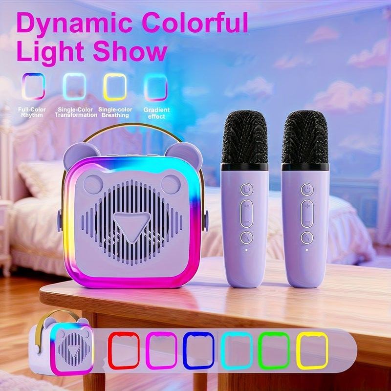 Wireless Bluetooth Karaoke Speaker System with 2 Microphones Pink Color RGB Lights Voice Changing Portable Speaker for Party Beach Birthday Gift - Image 3