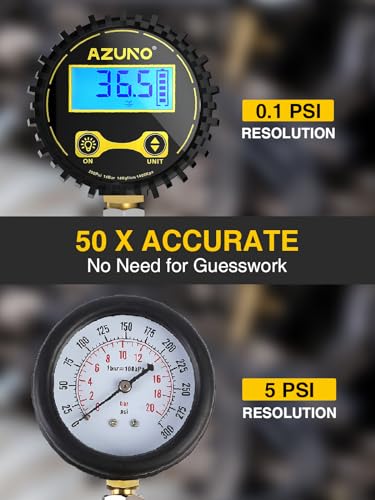 AZUNO Compression Tester Automotive, Digital Compression Gauge 200 PSI for Petrol Engine Cylinder Compression Tester Kit with Adapter & Hose - Image 3