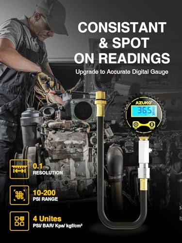 AZUNO Compression Tester Automotive, Digital Compression Gauge 200 PSI for Petrol Engine Cylinder Compression Tester Kit with Adapter & Hose - Image 2