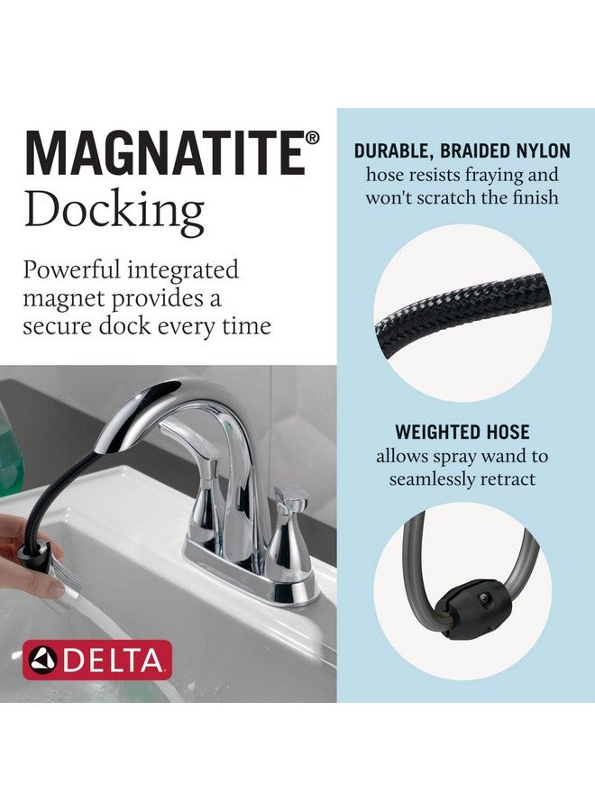 DELTA FAUCET Broadmoor Pull Down Bathroom Faucet Chrome, Bathroom Pull Out Faucet, Bathroom Sink Faucet with Pull Down Sprayer, Centerset Bathroom Faucet with Magnetic Docking, Matte Black 25765LF-PD