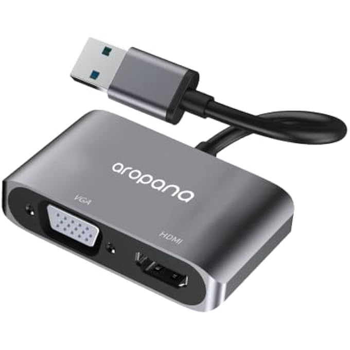 AROPANA محول USB 3.0 إلى HDMI VGA، USB إلى HDMI VGA مخرج متزامن، 4K HD 1080P متعدد العرض 2 في 1 محول USB إلى HDMI يدعم ويندوز 7/8/10 [فقط لويندوز] - Image 1