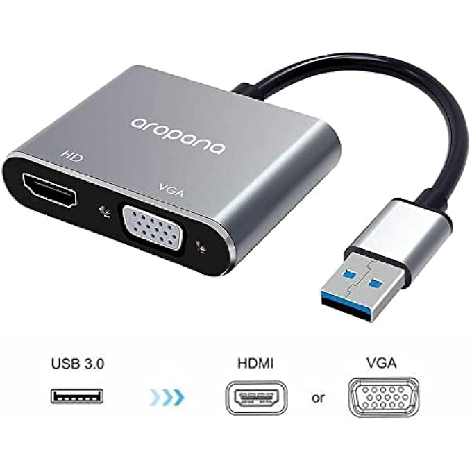 AROPANA محول USB 3.0 إلى HDMI VGA، USB إلى HDMI VGA مخرج متزامن، 4K HD 1080P متعدد العرض 2 في 1 محول USB إلى HDMI يدعم ويندوز 7/8/10 [فقط لويندوز] - Image 3