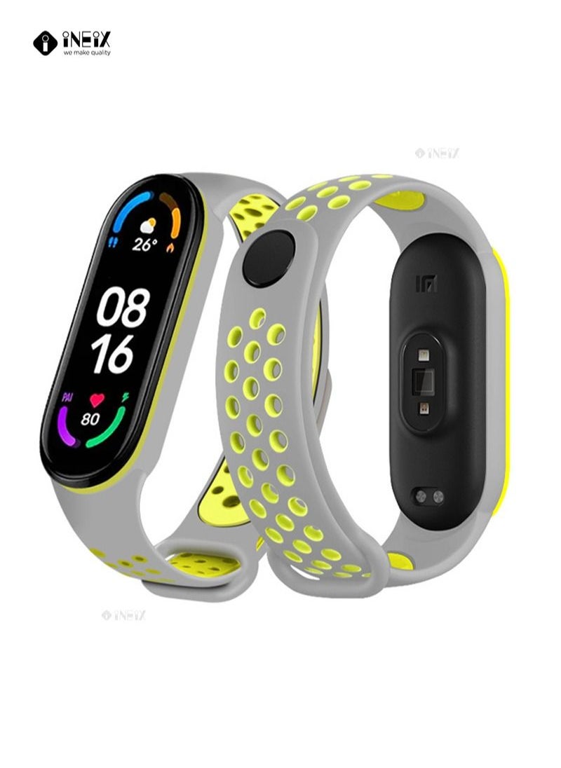 INEIX - Soft Silicone Replacement Strap Nike Series For Xiaomi Mi Band 6 - Grey/Green - Image 1