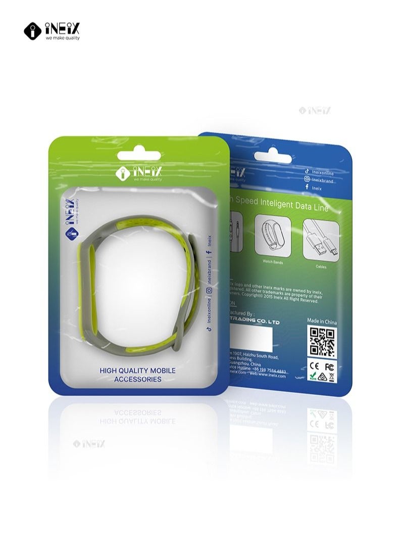 INEIX - Soft Silicone Replacement Strap Nike Series For Xiaomi Mi Band 6 - Grey/Green - Image 1