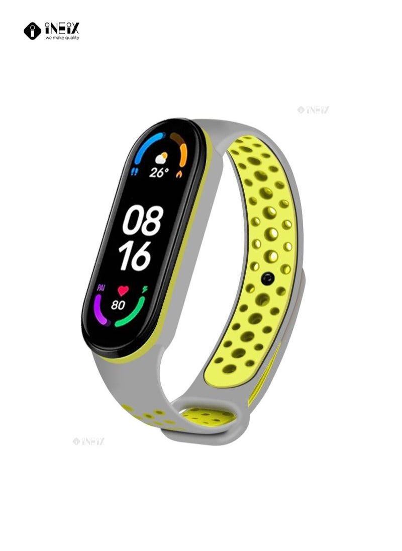 INEIX - Soft Silicone Replacement Strap Nike Series For Xiaomi Mi Band 6 - Grey/Green - Image 1