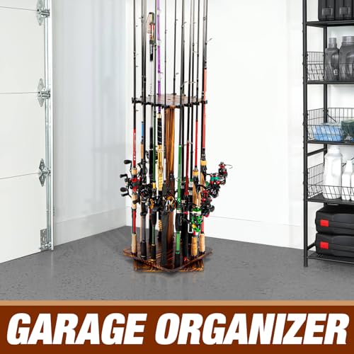 Ghosthorn Fishing Rod Holders for Garage 360 Degree Rotating Fishing Pole Rack, Floor Stand Holds up to 16 Rods Wood Fishing Gear Equipment Storage Organizer, Fishing Gifts for Men Women - Image 5