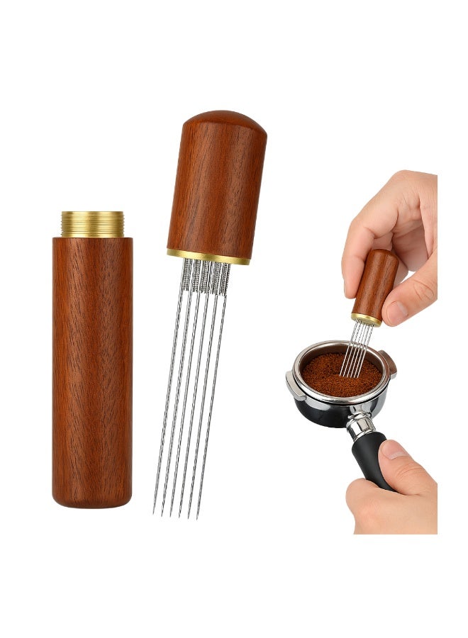 اسبريسو أداة توزيع قهوة الإسبريسو المحمولة بمقبض من الخشب الطبيعي - مستوي قابل للتعديل للضغط الاحترافي - قاعدة مضادة للانزلاق، استخلاص ، مثالية لمحترفي تحضير القهوة وآلات الإسبريسو المنزلية 6 ابره - Image 2