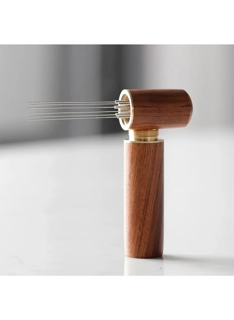 اسبريسو أداة توزيع قهوة الإسبريسو المحمولة بمقبض من الخشب الطبيعي - مستوي قابل للتعديل للضغط الاحترافي - قاعدة مضادة للانزلاق، استخلاص ، مثالية لمحترفي تحضير القهوة وآلات الإسبريسو المنزلية 6 ابره - Image 1