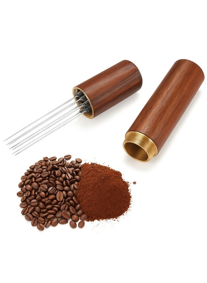 اسبريسو أداة توزيع قهوة الإسبريسو المحمولة بمقبض من الخشب الطبيعي - مستوي قابل للتعديل للضغط الاحترافي - قاعدة مضادة للانزلاق، استخلاص ، مثالية لمحترفي تحضير القهوة وآلات الإسبريسو المنزلية 6 ابره - Image 3