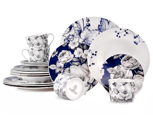 STP GOODS Bone China Dinnerware Set of 20 for 4 persons, Handmade Reactive Glaze Dishes Set,Chip Resistant and Scratch Resistant | Oven&Dishwasher & Microwave Safe (Azur de Limoges), 229574 - Image 1