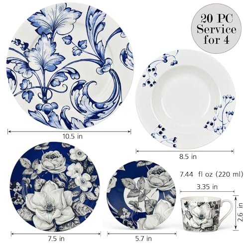 STP GOODS Bone China Dinnerware Set of 20 for 4 persons, Handmade Reactive Glaze Dishes Set,Chip Resistant and Scratch Resistant | Oven&Dishwasher & Microwave Safe (Azur de Limoges), 229574 - Image 3