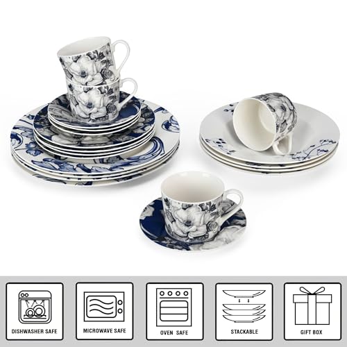 STP GOODS Bone China Dinnerware Set of 20 for 4 persons, Handmade Reactive Glaze Dishes Set,Chip Resistant and Scratch Resistant | Oven&Dishwasher & Microwave Safe (Azur de Limoges), 229574 - Image 4