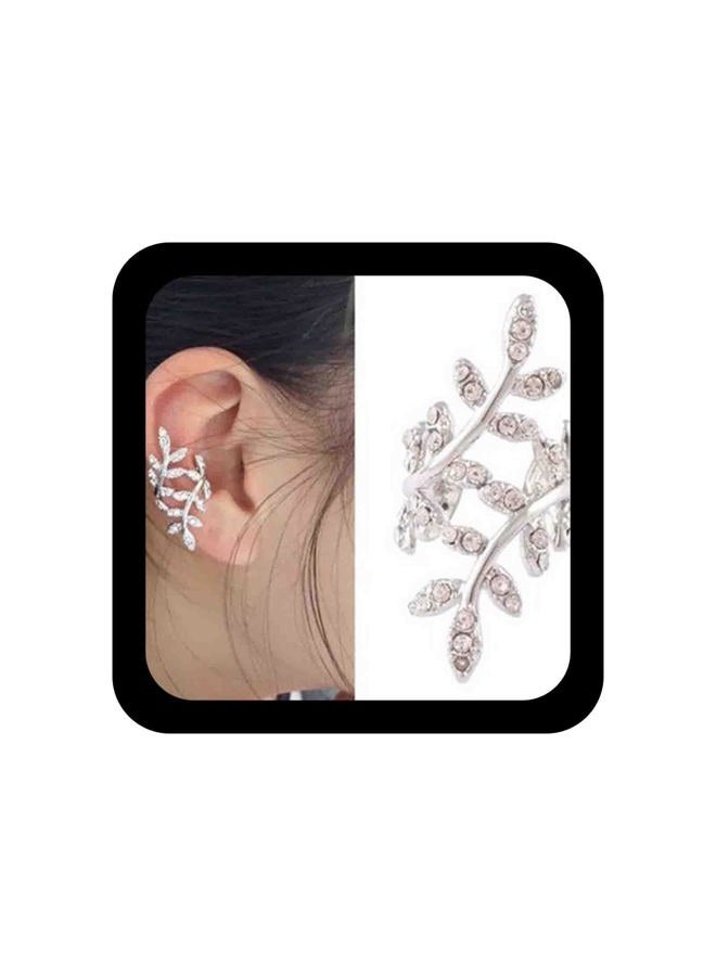 Yheakne Boho Cz Leaf Ear Cuff Earrings Silver Ear Crawler Earrings Paved Rhinestone Cartilage Cuff Earrings Non Piercing Ear Cuff Wrap Earrings Jewelry for Women Gifts - Image 1