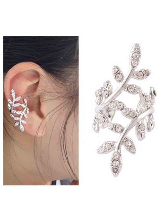 Yheakne Boho Cz Leaf Ear Cuff Earrings Silver Ear Crawler Earrings Paved Rhinestone Cartilage Cuff Earrings Non Piercing Ear Cuff Wrap Earrings Jewelry for Women Gifts - Image 2