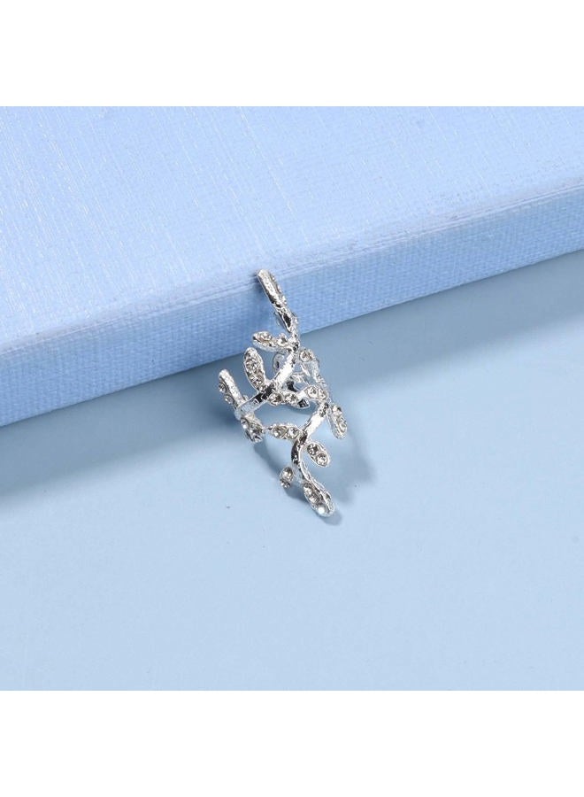 Yheakne Boho Cz Leaf Ear Cuff Earrings Silver Ear Crawler Earrings Paved Rhinestone Cartilage Cuff Earrings Non Piercing Ear Cuff Wrap Earrings Jewelry for Women Gifts - Image 4