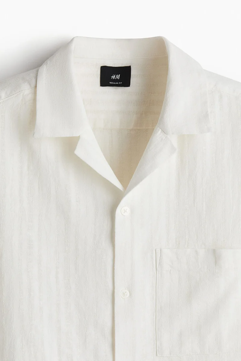 H&M 001-11-115-White Dusty Light Regular Fit Linen-blend resort shirt for Men | Best Price UAE