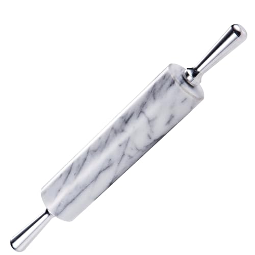 JEmarble Rolling Pin/Aluminum Handles 18 inch(White)(Premium Quality) Polished Surface 18-inch(10"Barrel) Genuine Stone Non-stick Save Effort Easy to Clean - Image 1