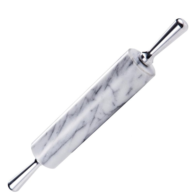 JEmarble Rolling Pin/Aluminum Handles 18 inch(White)(Premium Quality) Polished Surface 18-inch(10"Barrel) Genuine Stone Non-stick Save Effort Easy to Clean - Image 2