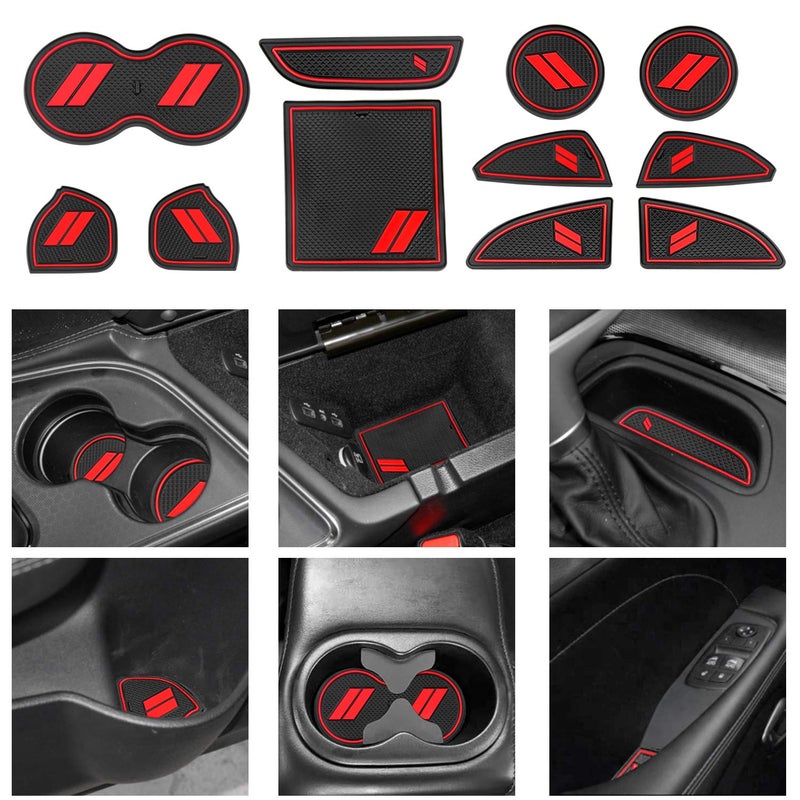 11pcsSet Cup Door Center Console Liner Insert Compatible for Dodge Challenger 2015 2016 2017 2018 2019 2020 Interior Accessories CustomRed
