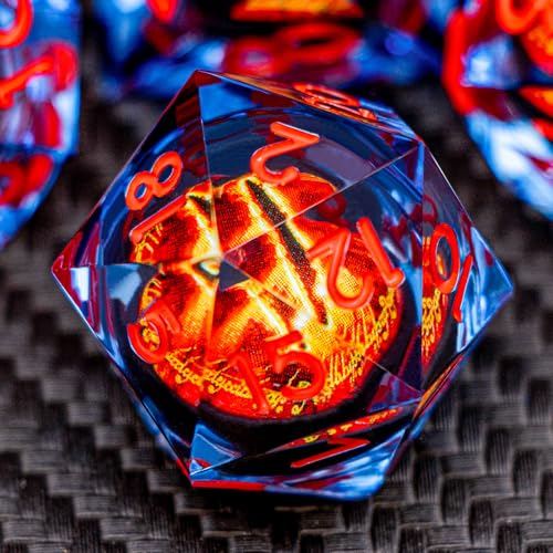 ARUOHHA DND Resin Dice Gazes Eye Dice Blue Red Liquid Core Flaming RPG Sharp Edged Dice Set with Gift Box Polyhedral D and D Dice Set Compatible with Dungeons Dragons Role Playing Game D20 D6 - Image 1