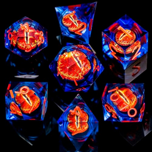 ARUOHHA DND Resin Dice Gazes Eye Dice Blue Red Liquid Core Flaming RPG Sharp Edged Dice Set with Gift Box Polyhedral D and D Dice Set Compatible with Dungeons Dragons Role Playing Game D20 D6 - Image 5